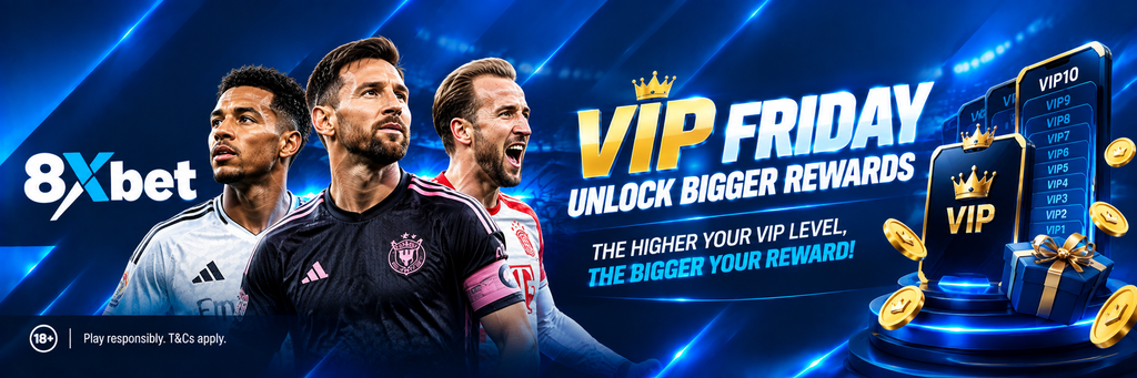 8xbet VIP Friday promo banner: unlock bigger rewards as your VIP level rises