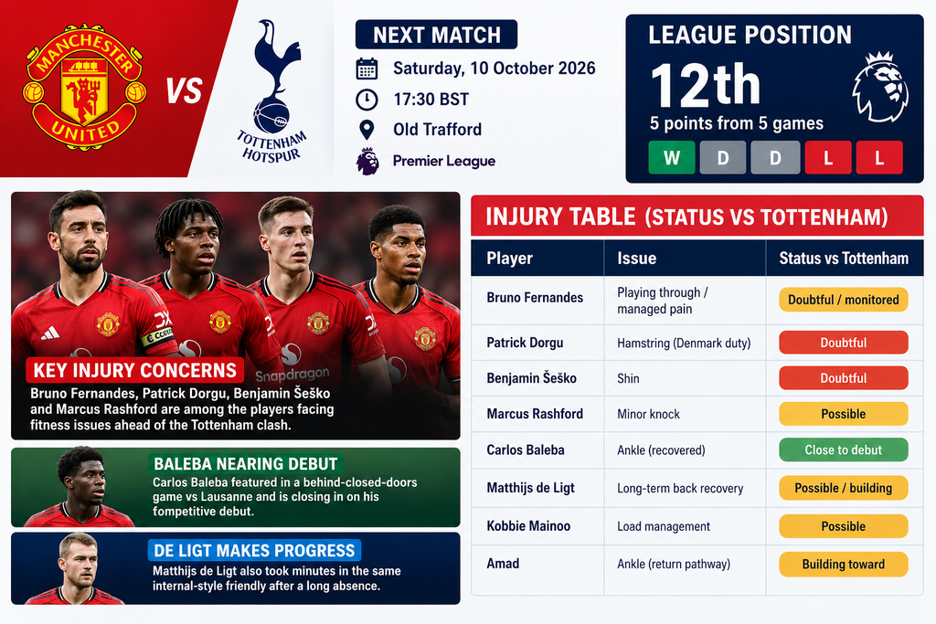 Manchester United vs Tottenham Injury Update