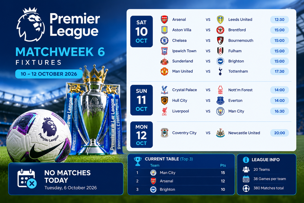 Premier League Matchweek 6 Fixtures