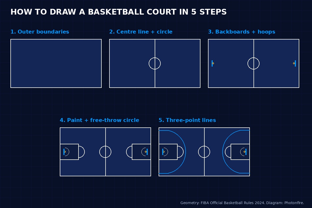 How to draw a basketball court step by step