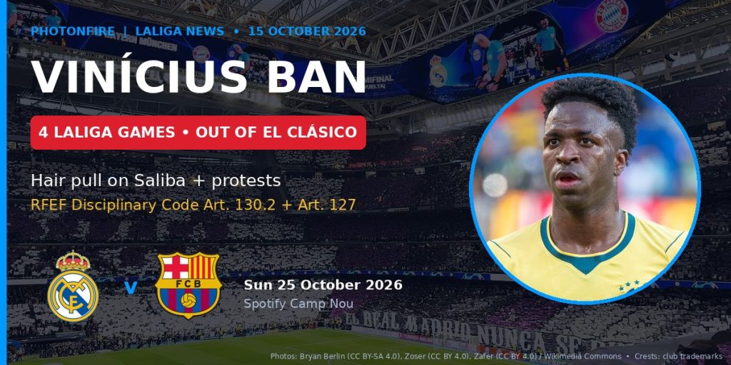 Vinicius ban: four games and out of El Clásico